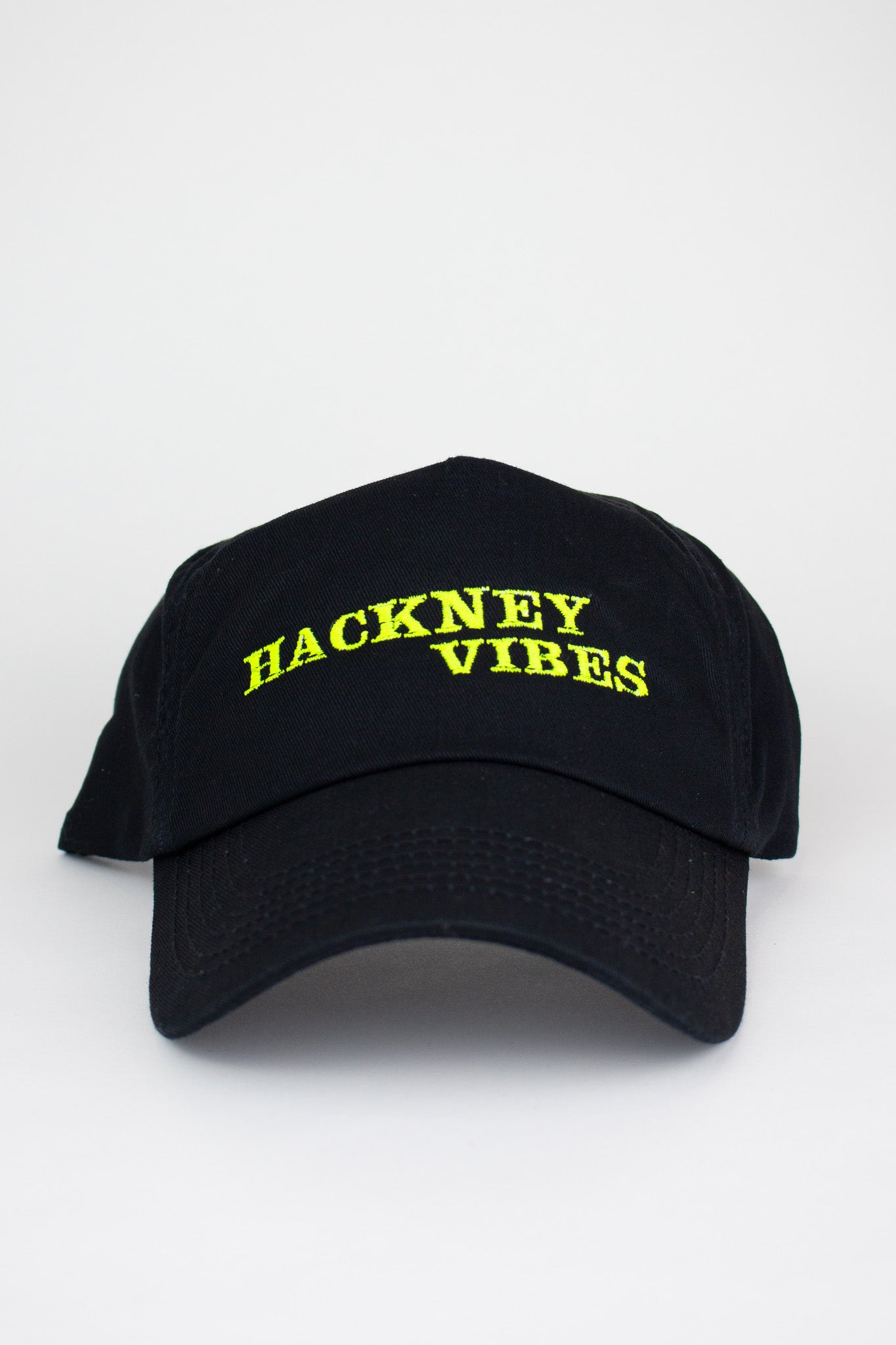 Black Baseball Cap – Hackney Vibes Cap with Yellow Embroidery
