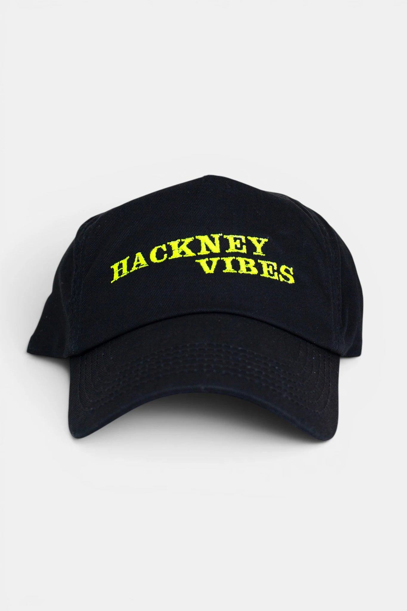 Black Baseball Cap – Hackney Vibes (Fluorescent Yellow Embroidery)