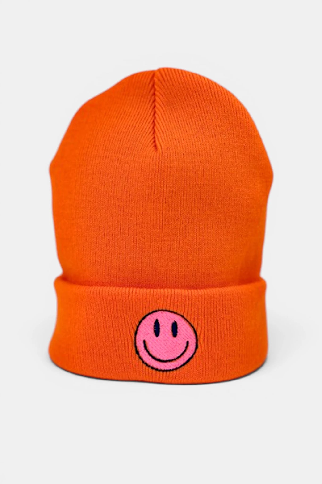 Fluorescent Orange Beanie - Smiley Face