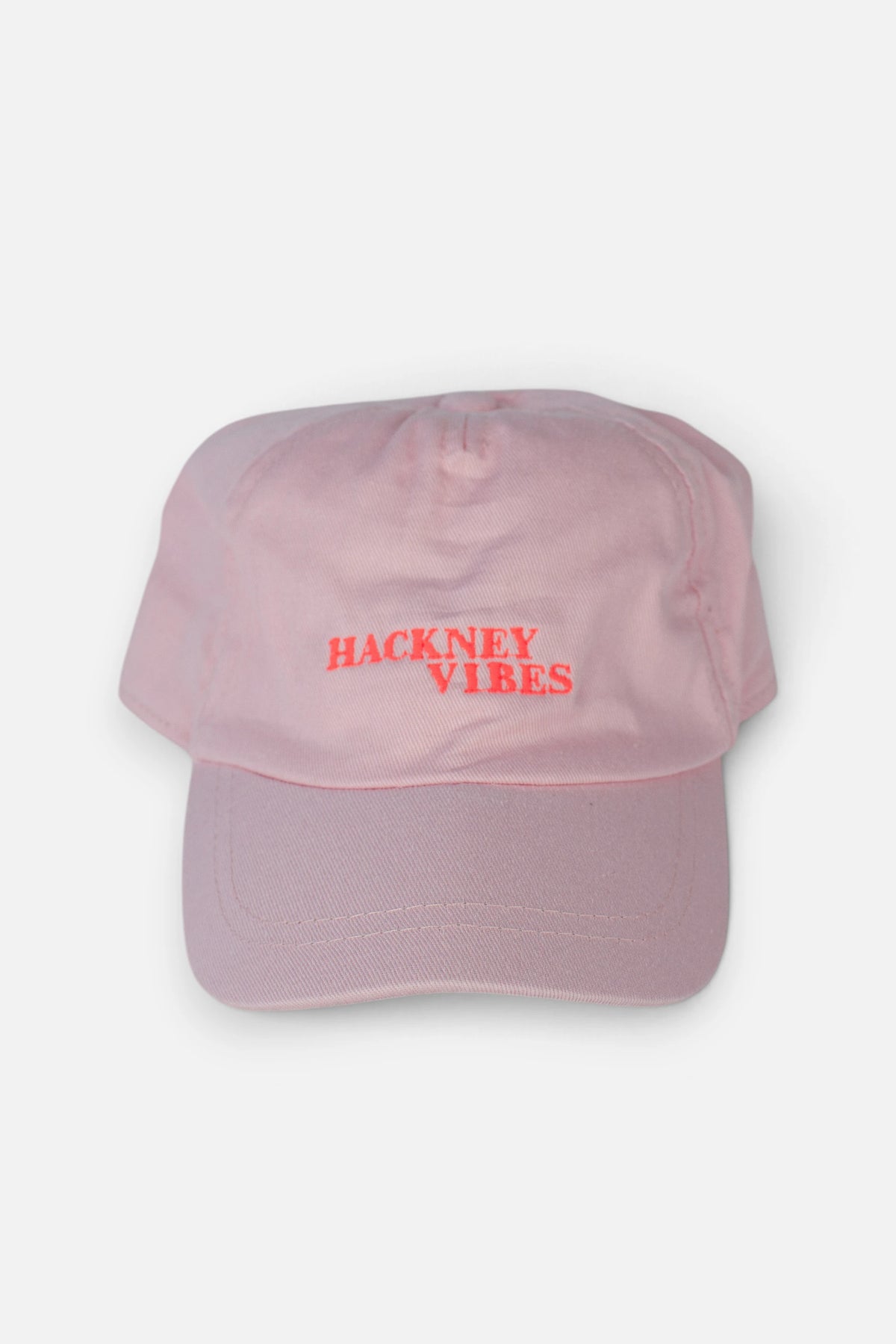 Light Pink Toddler Cap with fluorescent coral pink 'Hackney Vibes' embroidery