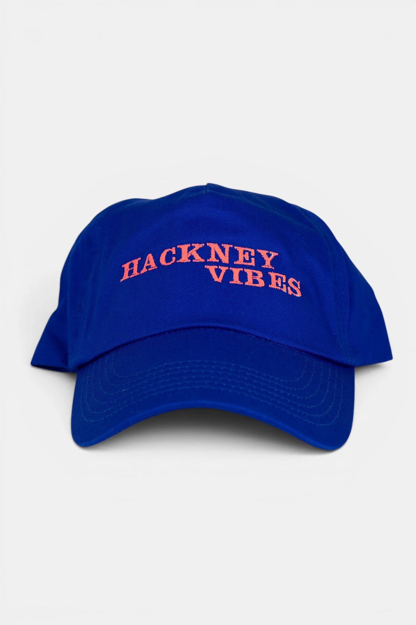 Royal Blue Baseball Cap – Hackney Vibes Cap with Fluorescent Coral Embroidery