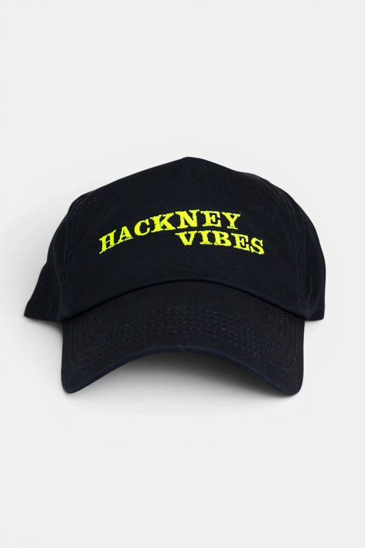 Black Baseball Cap – Hackney Vibes (Fluorescent Yellow Embroidery)