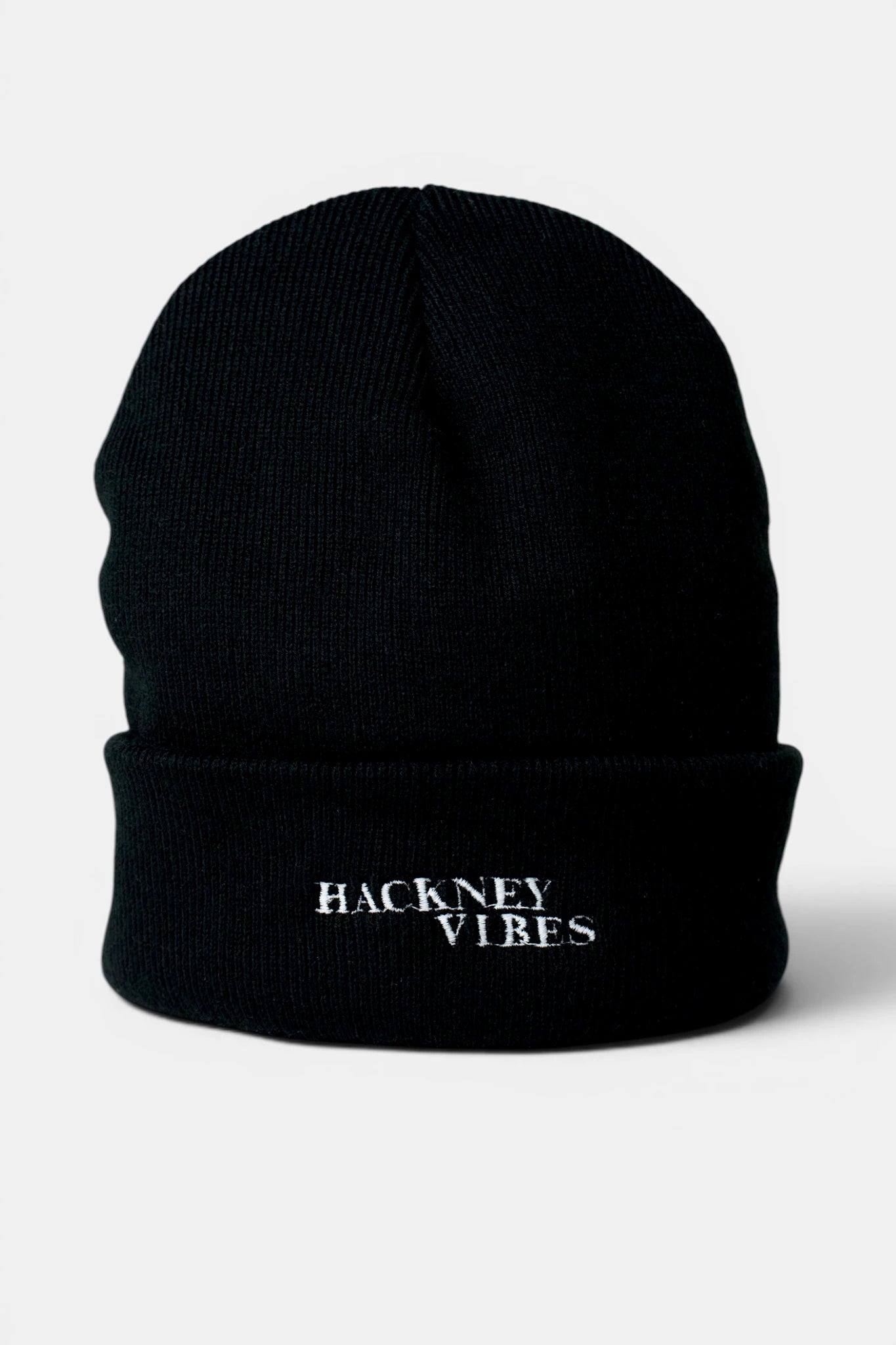 Black Beanie – Hackney Vibes with White Embroidery