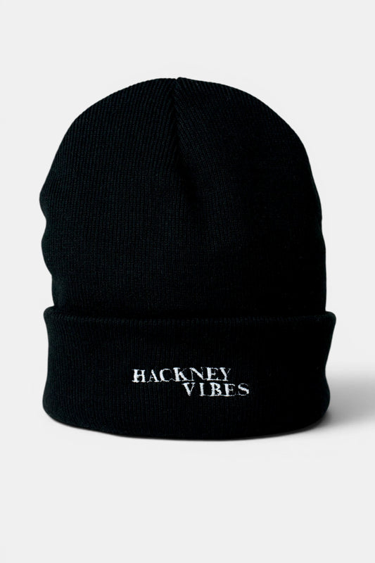 Black Beanie – Hackney Vibes with White Embroidery
