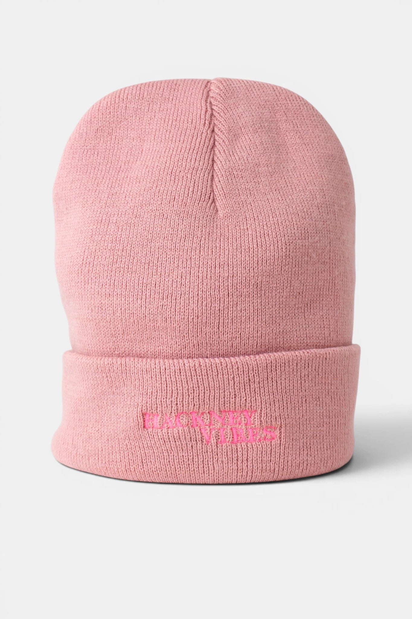 Dusty Pink Beanie – Hackney Vibes with fluorescent pink embroidery