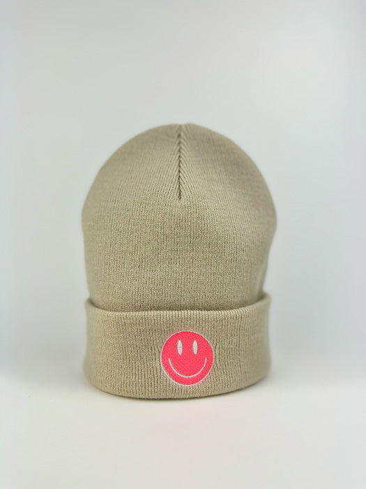 Smiley Face Beanie Beige Unisex