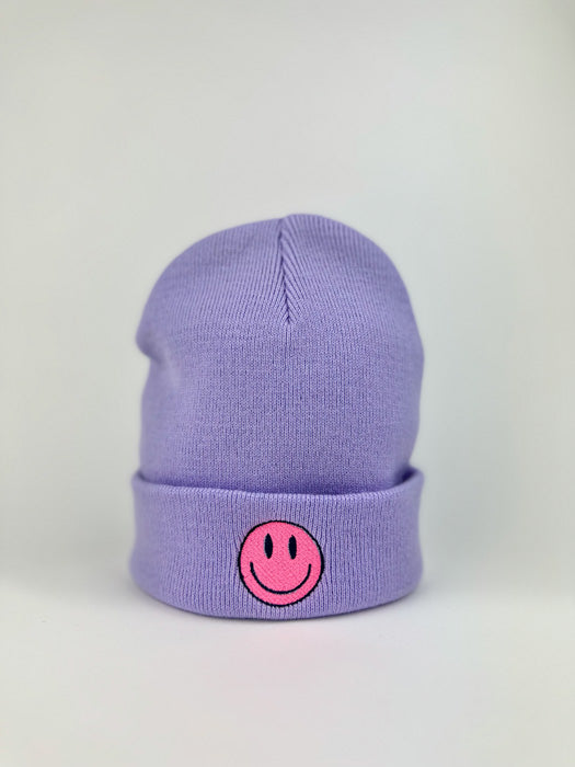 Smiley Face Beanie Lavender Unisex