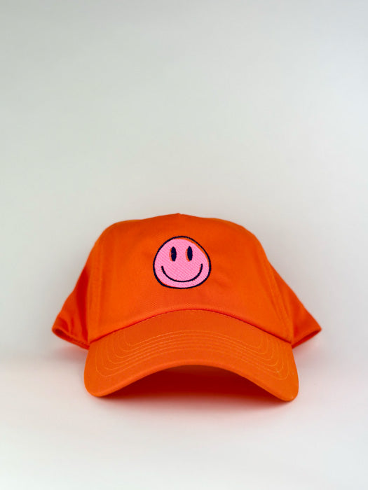 Smiling Face Orange Embroidered Cap