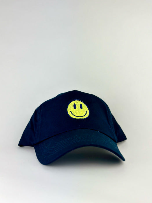 Smiling Face Navy Blue Embroidered Cap