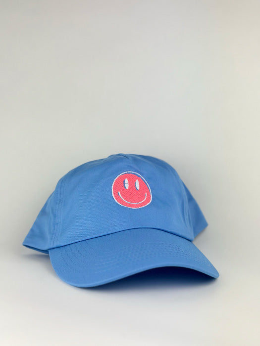 Smiling Face Light Blue Embroidered Cap