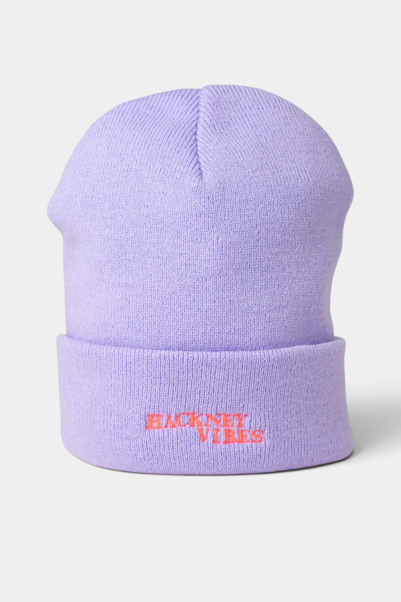 Lavender Beanie - Hackney Vibes with Fluorescent Coral Orange Embroidery