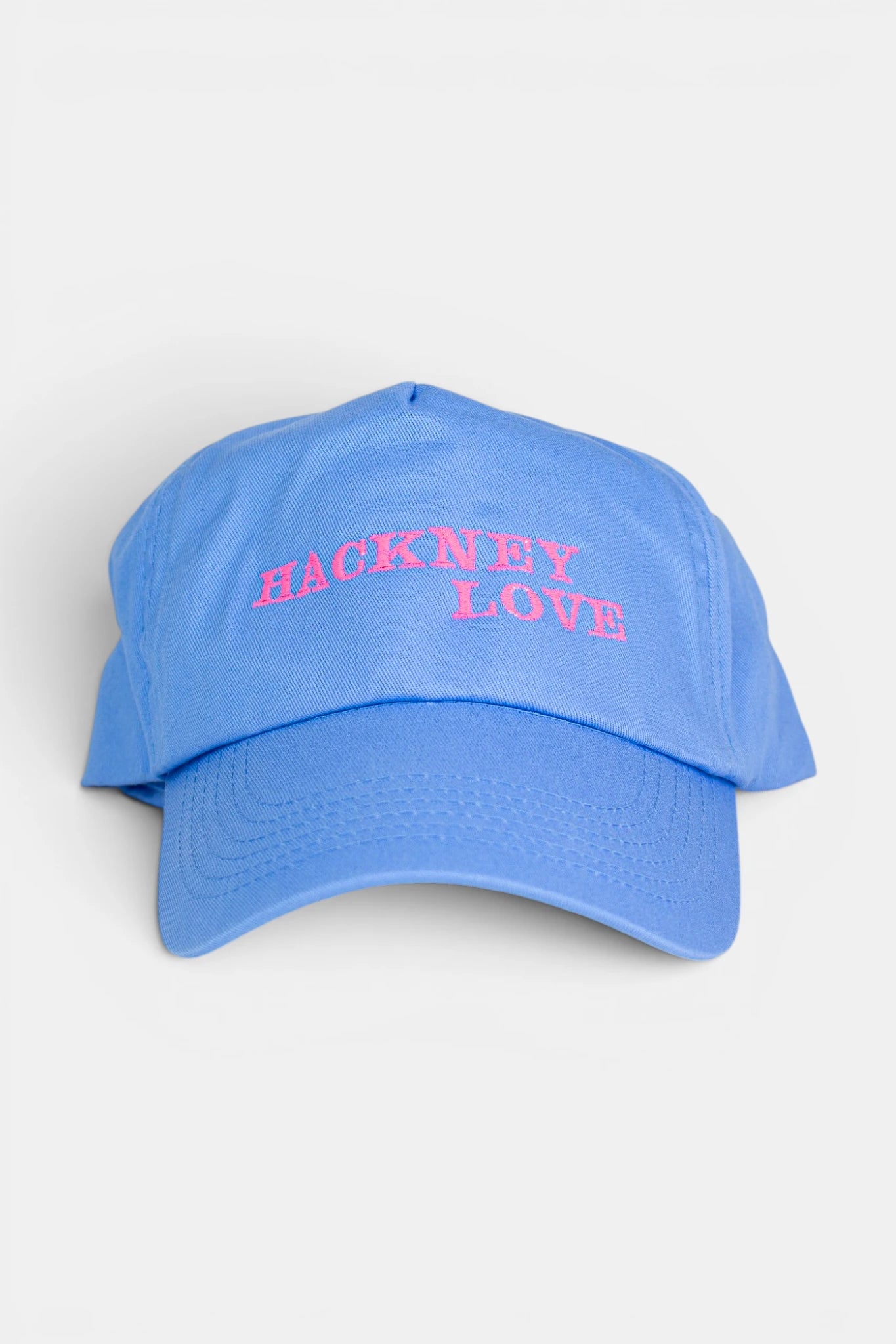Light Blue Baseball Cap – Hackney Love with Fluorescent Pink Embroidery