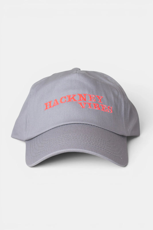 Light Grey Baseball Cap – Hackney Vibes with Fluorescent Coral Embroidery