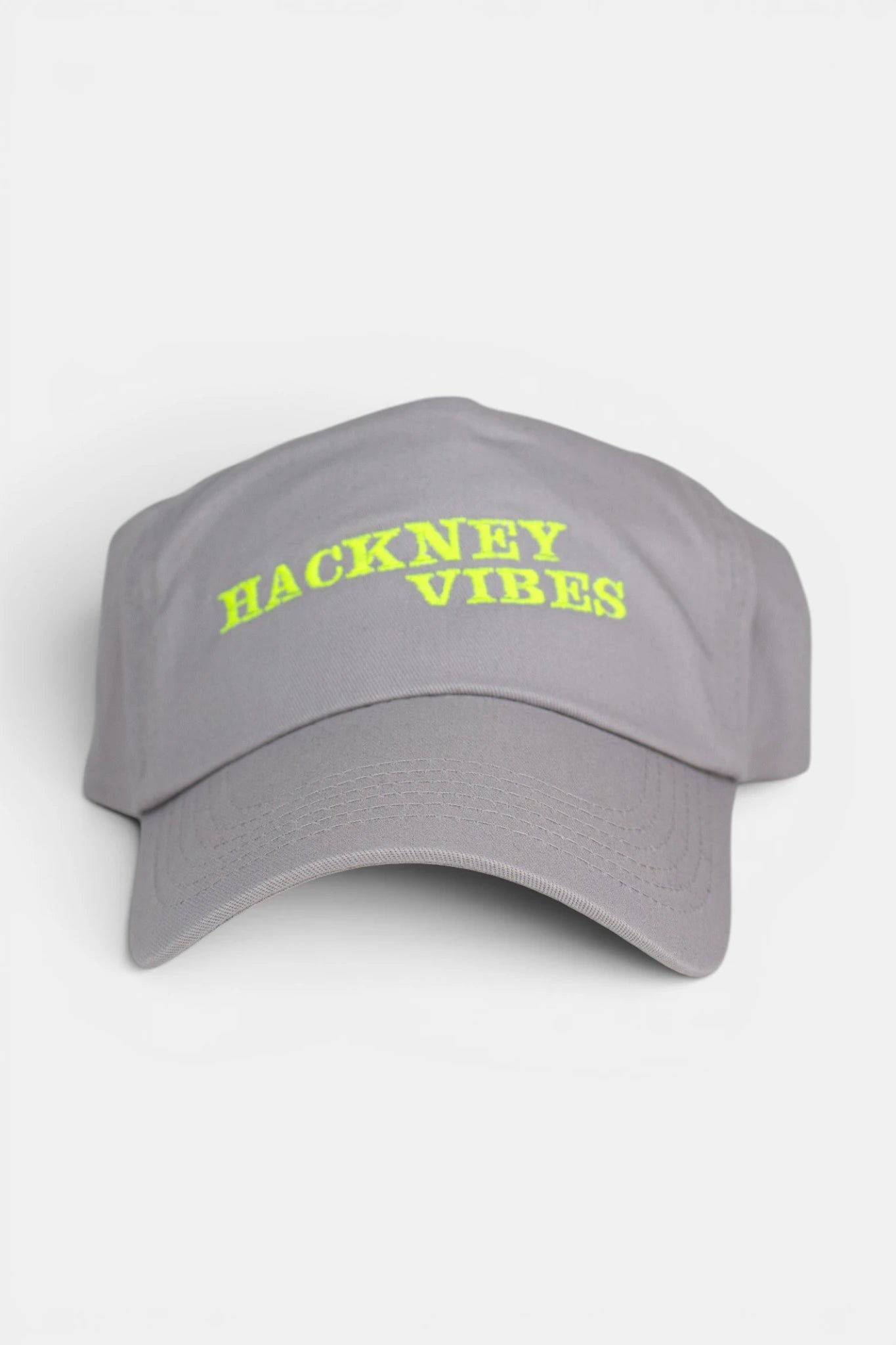 Light Grey Baseball Cap – Hackney Vibes with Fluorescent Yellow Embroidery