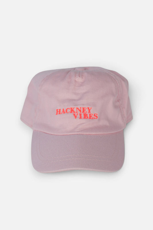 Light Pink Toddler Cap with fluorescent coral pink 'Hackney Vibes' embroidery