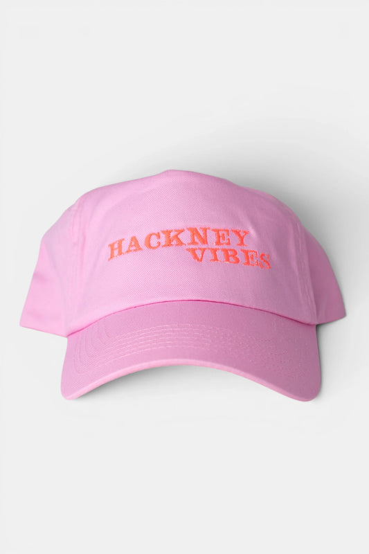 Pink Baseball Cap – Hackney Vibes with Fluorescent Coral Orange Embroidery
